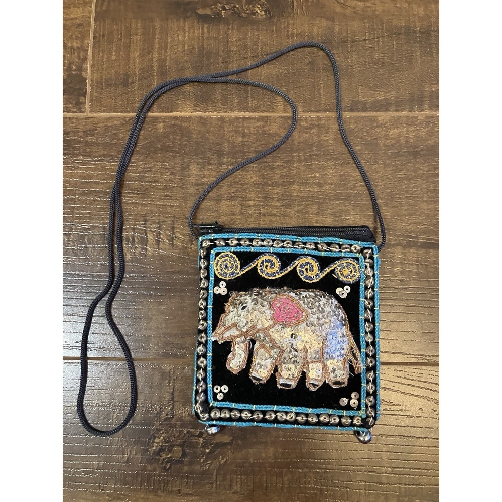 Vintage Sequin Elephant Crossbody Bag Boho India Handmade Beaded Mini Purse